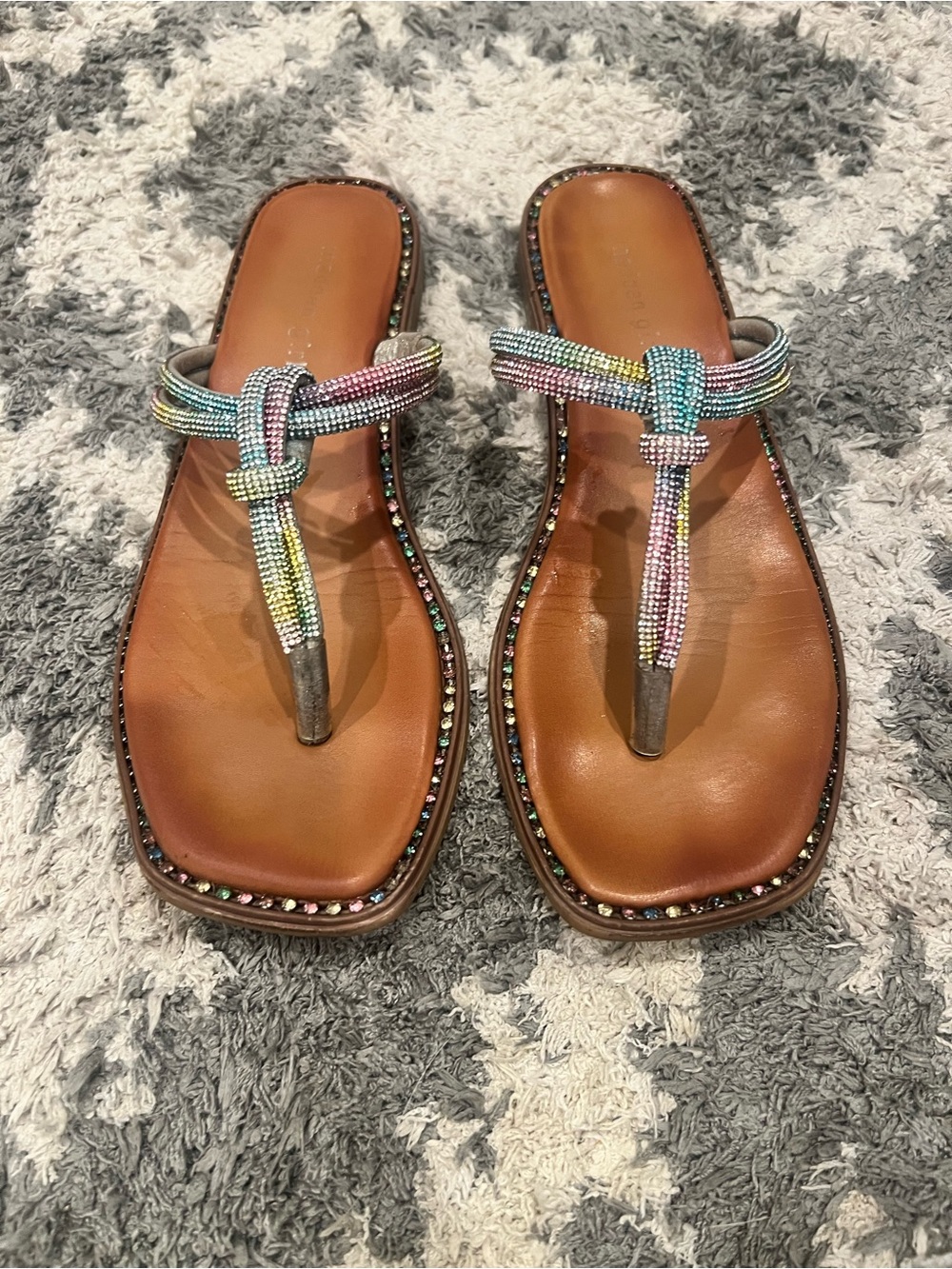 Madden Girl Multicolor Crystal Knot Tan Footbed Sandals